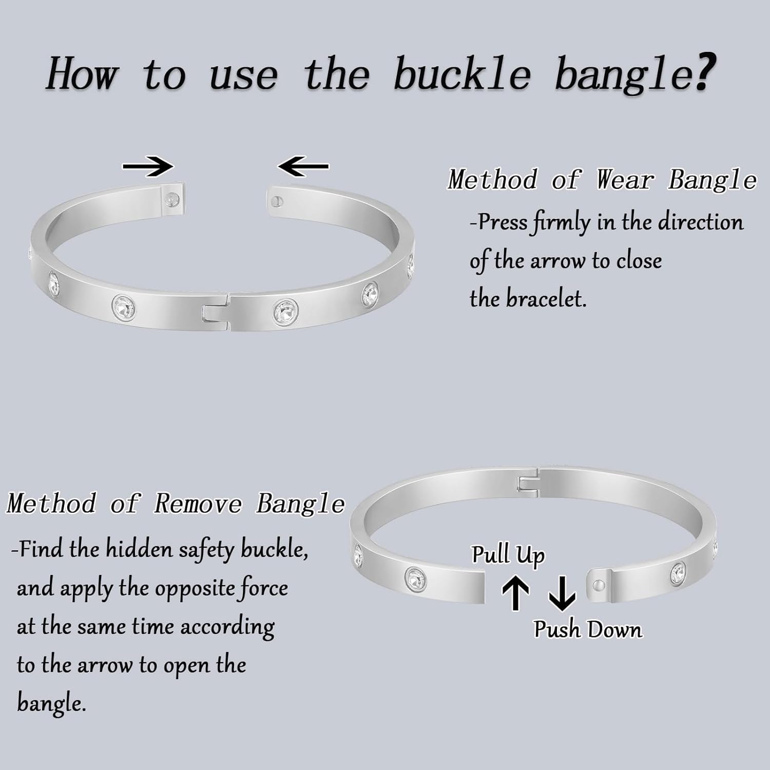 Love Bangle Bracelets for Women Trendy Stainless Steel Cubic Zirconia Hinged Friendship Jewelry, Stocking Stuffers Birthday Wedding Graduation Gifts for Women, 18k Gold-Plated, Silver - Image 5