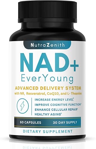 Suplemento NAD+ con ribósido de nicotinamida (alternativa NMN), CoQ10 y resveratrol - 60 cápsulas para un apoyo saludable al envejecimiento, impulso