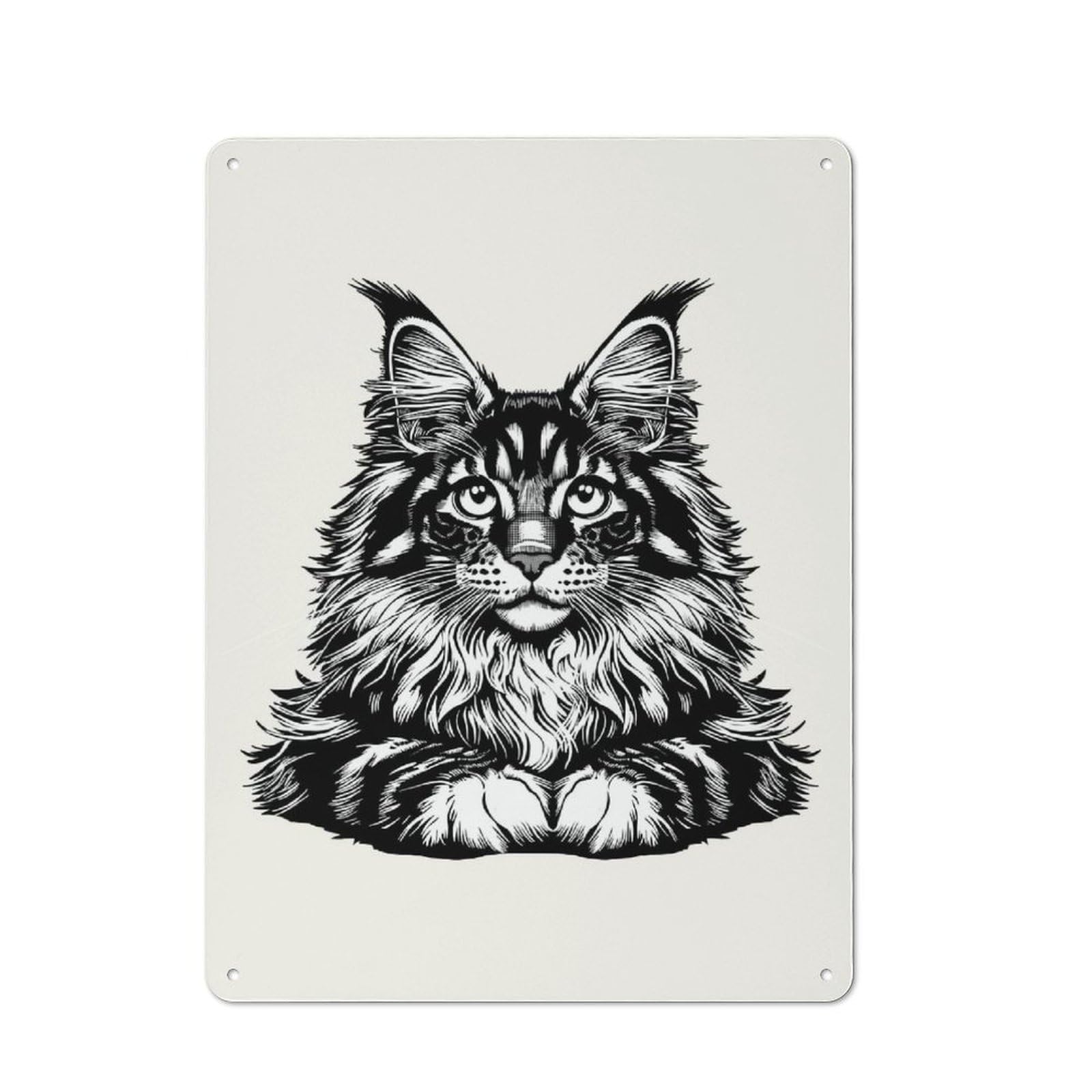 Simple Retro Maine Coon Cat Metal Desk Wall Sign 40x30cm, Studio Wall Plaque for Workspace, Cafe, Shop Or Desk Area