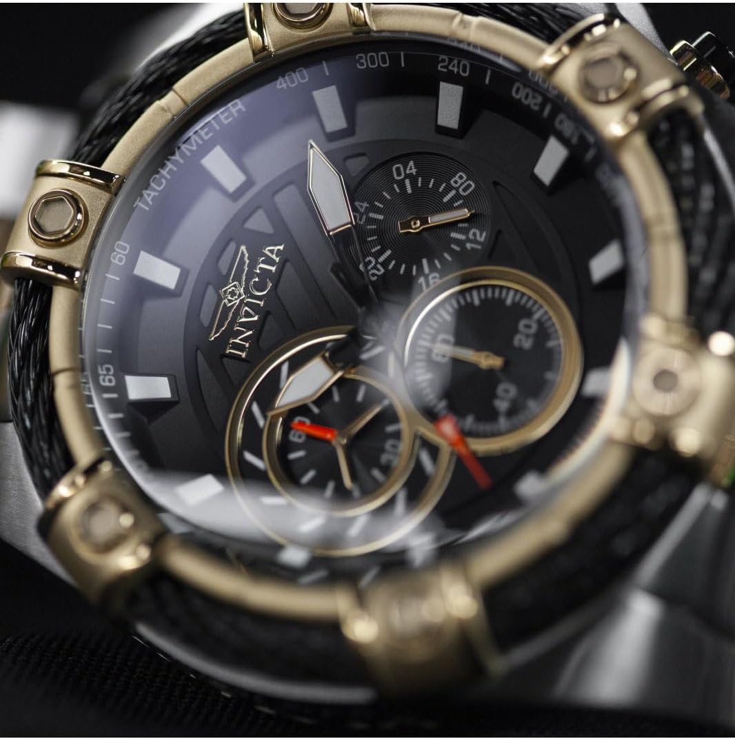 Invicta Bolt Men 52mm Stainless Steel Gold + Steel Black dial VD54 Quartz