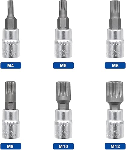 Miniatura 12 de Juego de llaves de vaso de triple cuadrado, 10 piezas, plata M4 - M18, acero de aleación S2 premium, unidad de 1/4" 3/8" 1/2