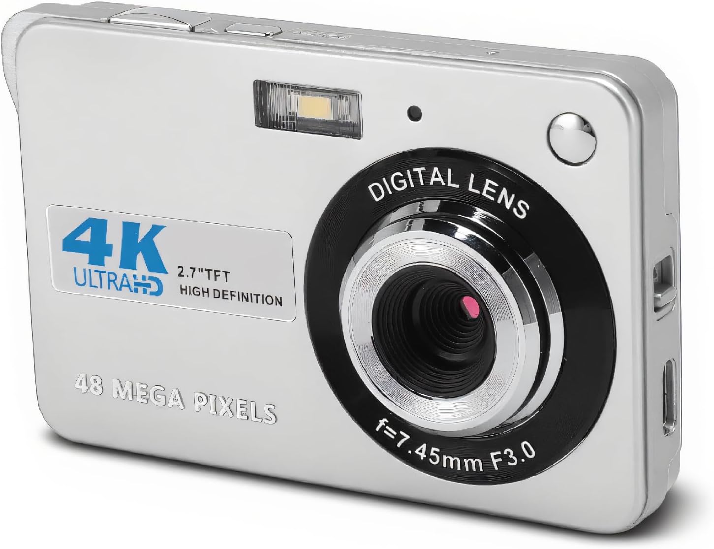 Cameras for Photography, DV Digital Camera 4K Digital Camera, 48MP 2.7in LCD Display 8X Zoom, Anti Shake Vlogging Camera for Photography Continuous (Silver)