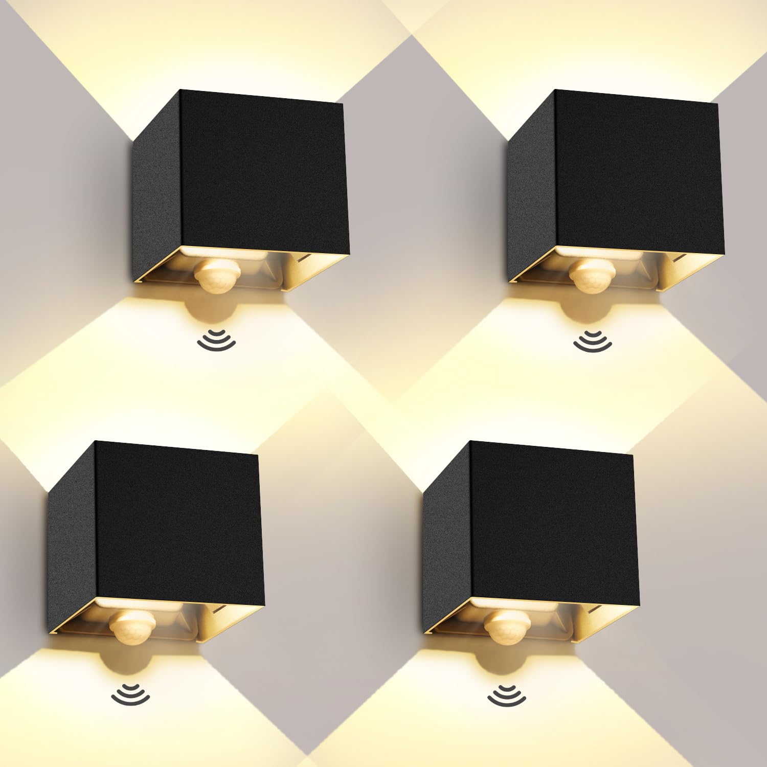 ledmo 4 Pezzi 20W Applique LED con Sensore 3000K IP65 Nero Interno/Esterno