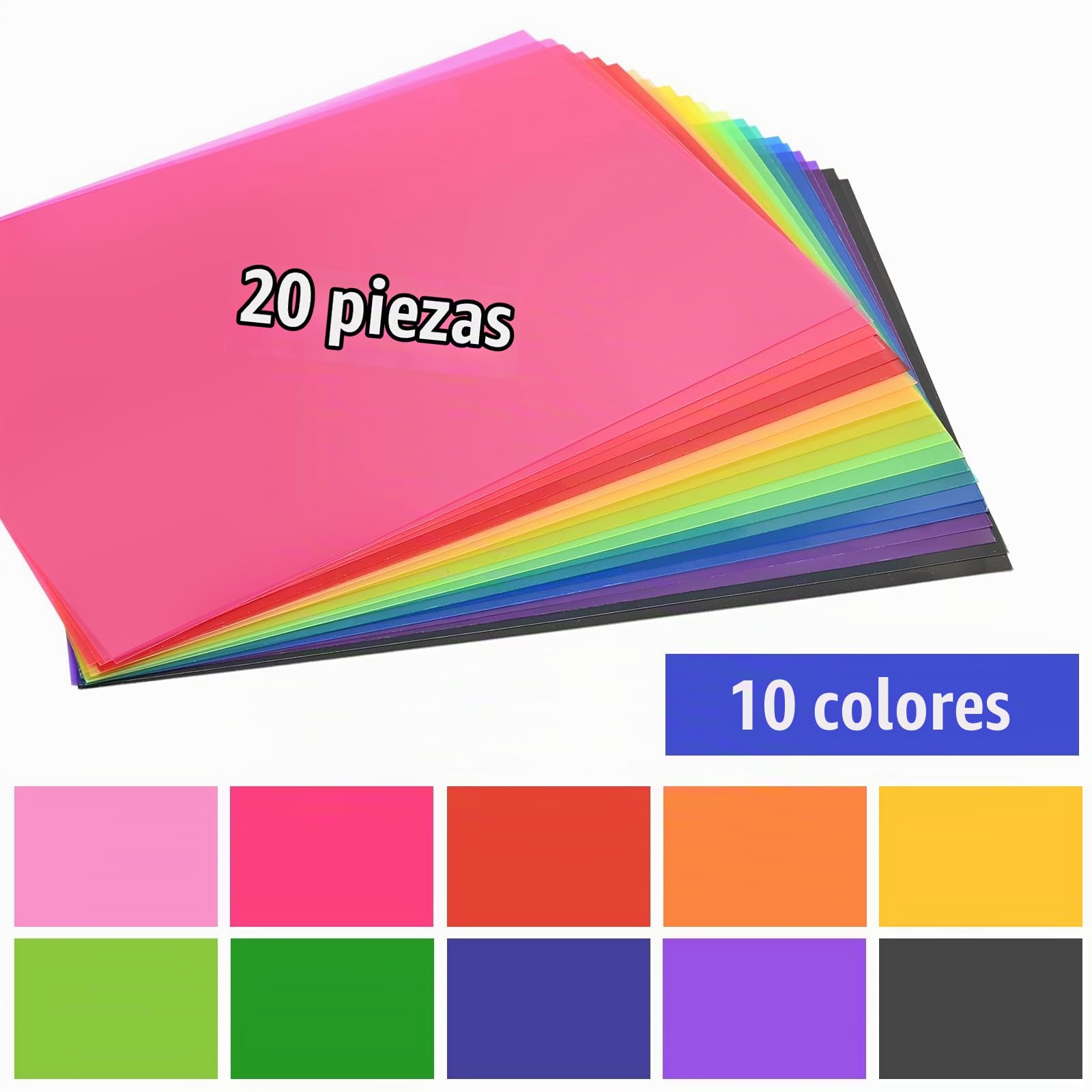 20 Piezas A4 Filtro de Luz de Gel de Corrección de Color, Gelatinas Fotográficas Superpuestas de LED, Película de Filtro, para Lámpara Fotográfica Faro Estroboscópico Flash LED