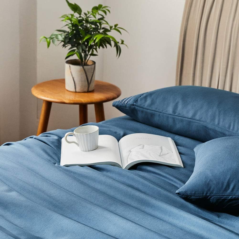 SONORO KATE Bed Sheet Set Bamboo Sheets Deep Pockets 16" Eco Friendly Wrinkle Free Sheets Hotel Bedding Machine Washable Silky Soft (Navy Blue, California King)