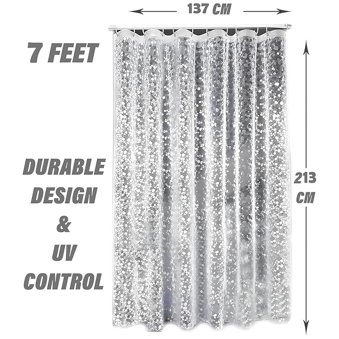 Image of Shower Curtain 7 Feet | Waterproof PVC Bathroom Curtain with 8 Rings | Transparent Stone Print Bathtub Curtain | Extra Long Bathroom Liner, Waterproof & Easy to Clean (Transparent,Pack of 2)