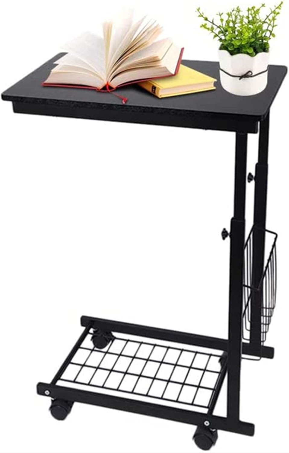 C Table Sofa Side Table Sofa Side Table Slide End Snack Table with Wood Finish and Metal Frame Couch Tables That Slide Under for Living Room and Small Spaces
