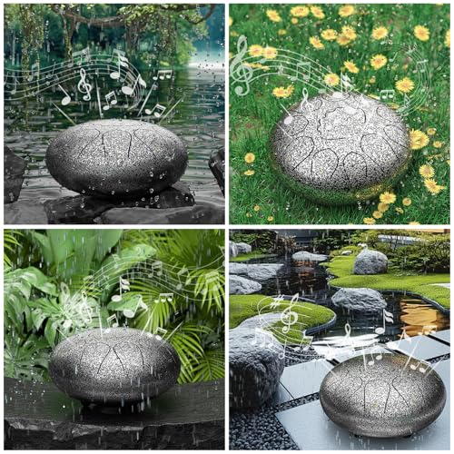 Image of Rain Drum for Outside Garden, 8 Inches 11 Notes Steel Tongue Drum, Waterproof Meditation Rain Chime, Musical Instruments for Adult Gift with Bag, Music Book, Mallets (Star Sliver)
