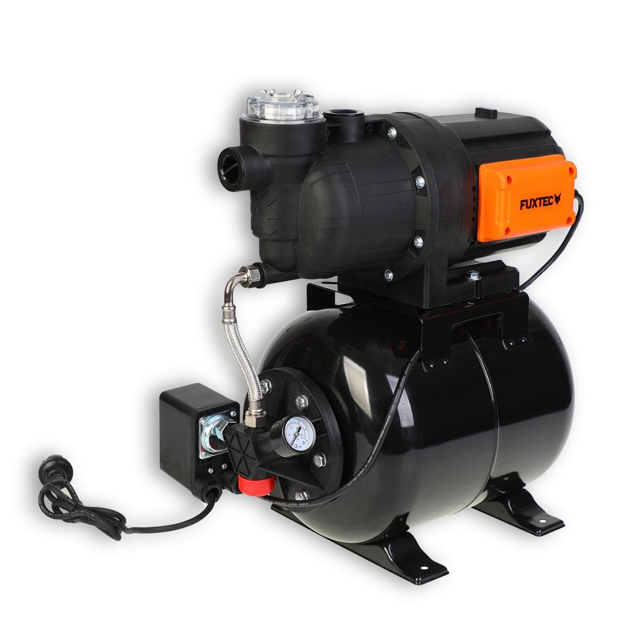 Bomba de agua doméstica FUXTEC FX-HWW2200 de 2200W – Alta presión 4,8 bar, altura de elevación 48m – Caudal 3800 l/h – Ideal para agua clara, agua de lluvia y agua clorada