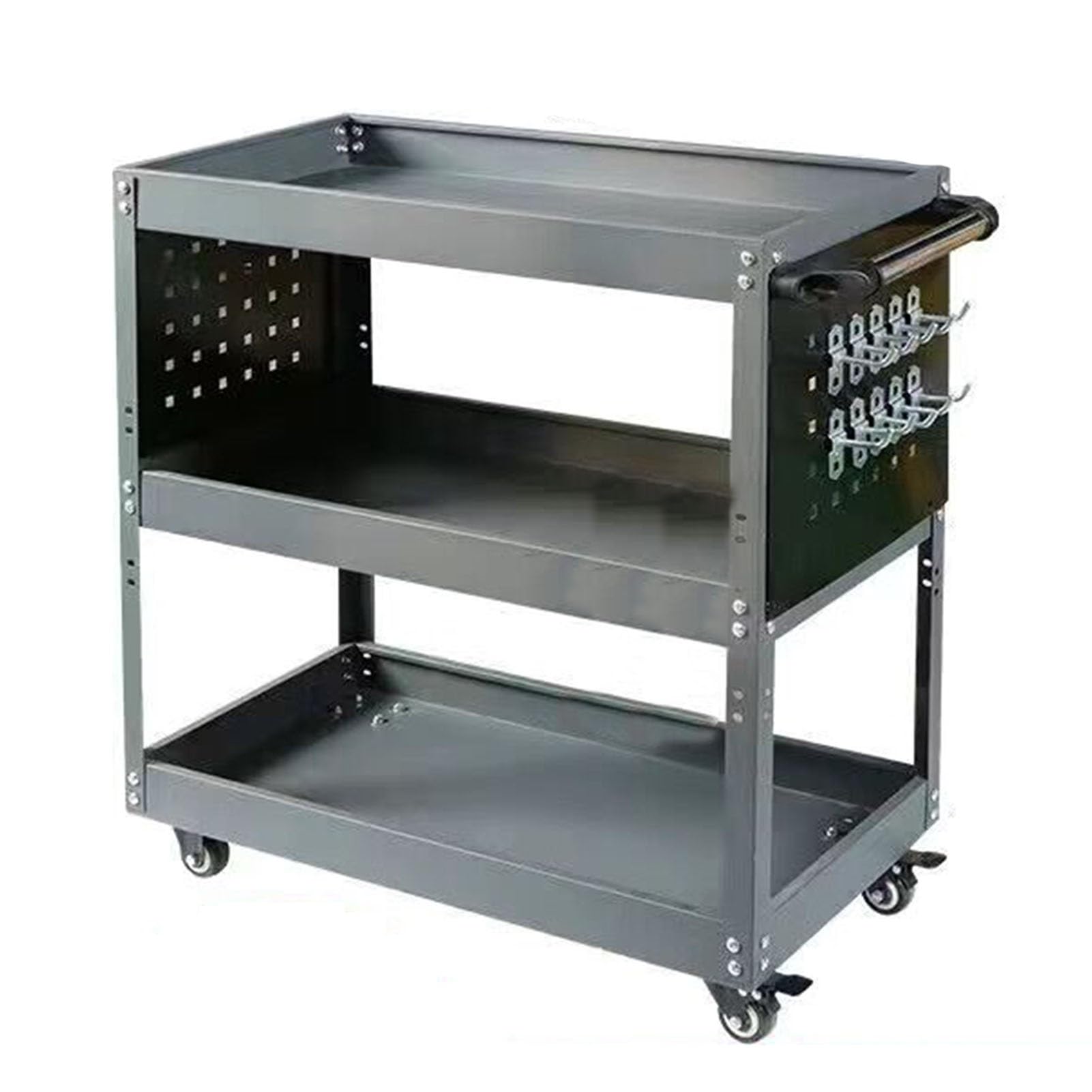 DonHeK Tool Cart,3 Tier Rolling Tool Cart with Wheels,Heavy Duty Steel Utility Cart 660lbs Load Capacity for Garage Warehouse and Repair Shop and More (Color : Gray), 78456