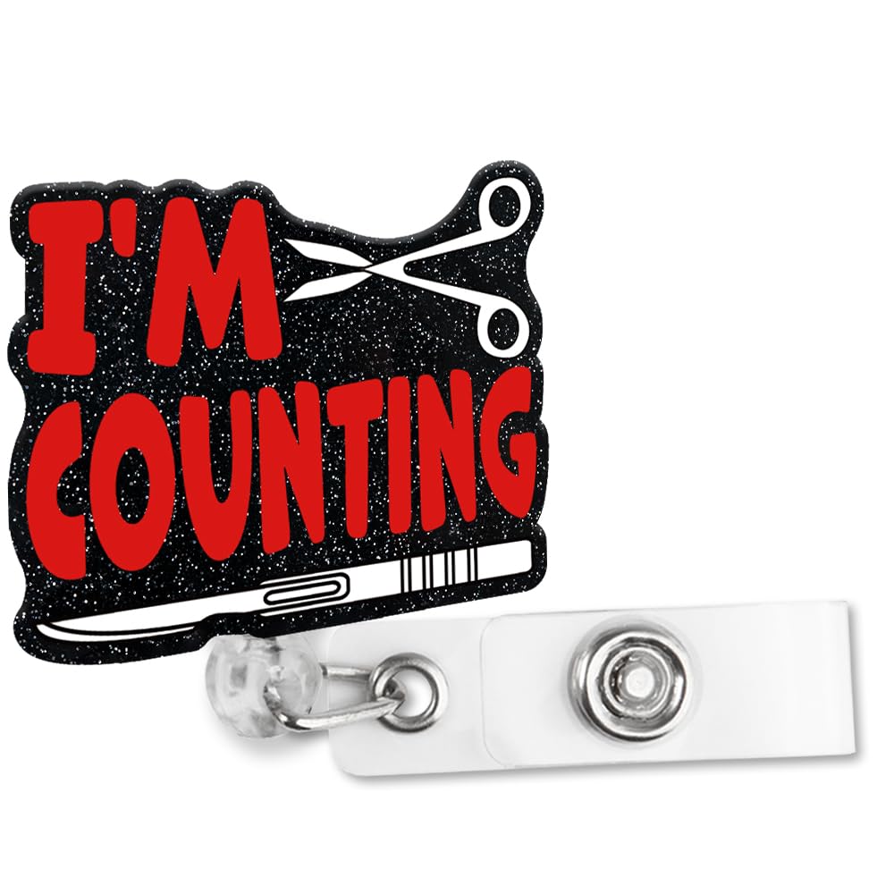 Funny Badge Reel For Nurses & Doctors - Retractable ID Holder With Alligator Clip, Black Glitter