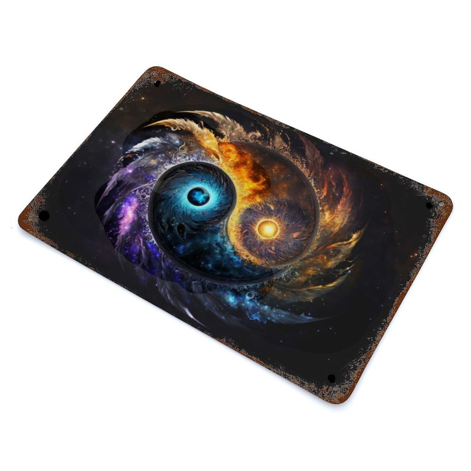 Yin Yang Universe V2 Rust Effect Tin Sign 11.8"x7.9", Ideal for Cafe, Home Bar And Lounge Decor
