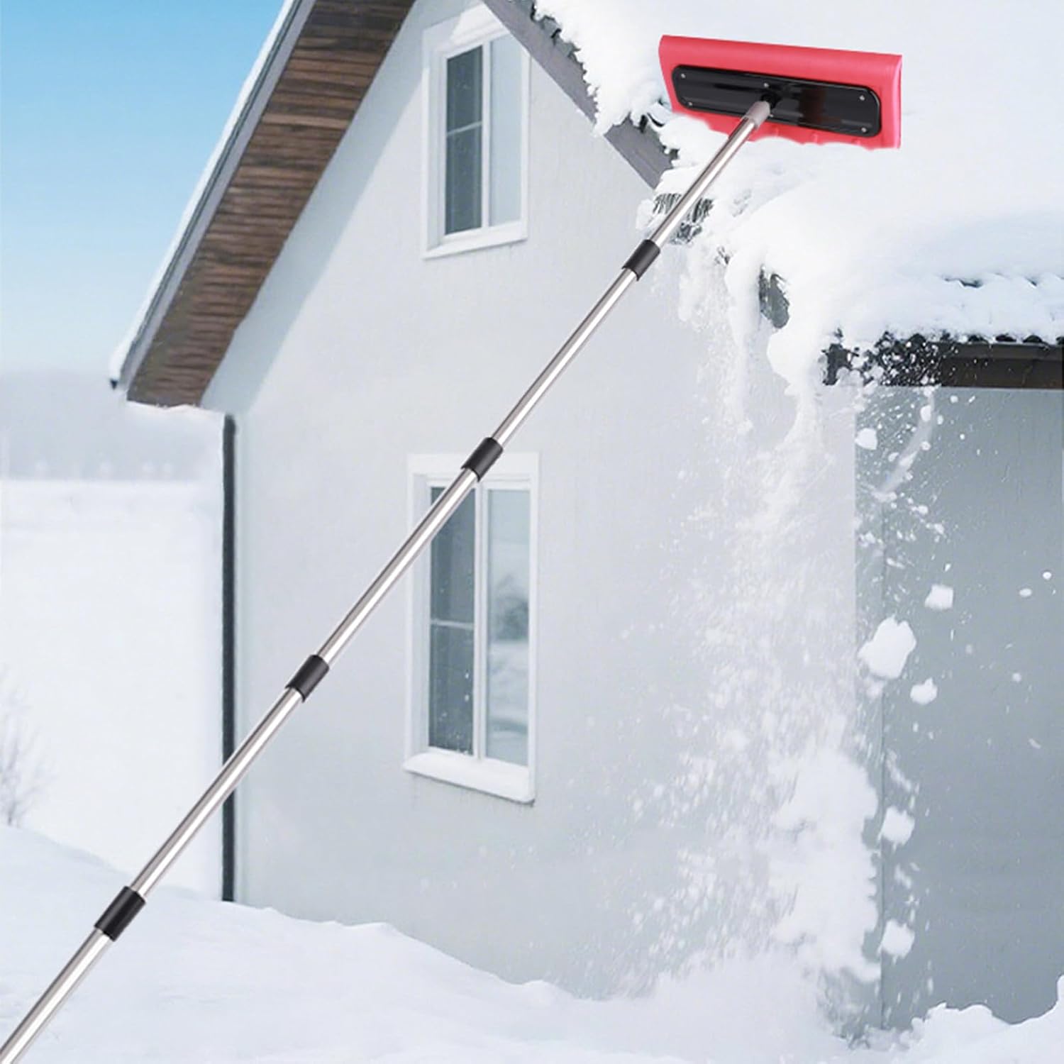 Snow Roof Rake - Foam Broom Scraper for Clearing | Polyethylene Head, Roof Snow Removal Tool for Windshields,Solar Panels and Shingle