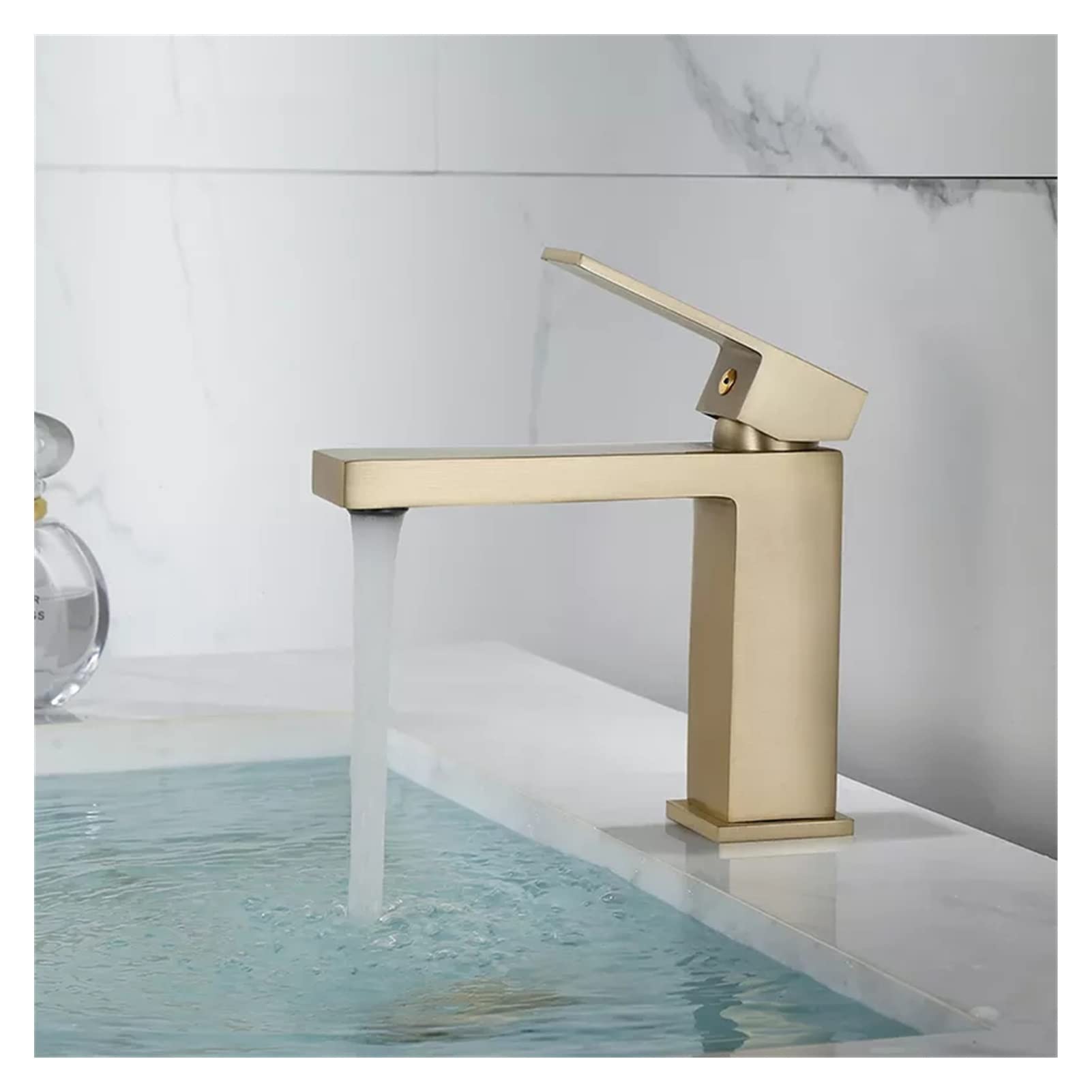 Grifo de baño Gold Bath Bath Bath Faucet Frío y Caliente Latón Negro Fregadero Mezclador Fregadero Grifo Sola manija Cubierta de Agua Montado Grifo(A)
