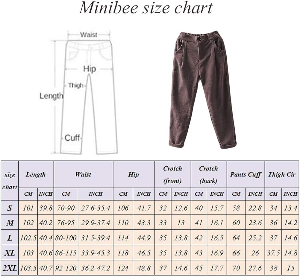 Minibee Women's Cropped Corduroy Pants Elastic Waist Retro Trouser with Pockets at  Women’s Clothing store