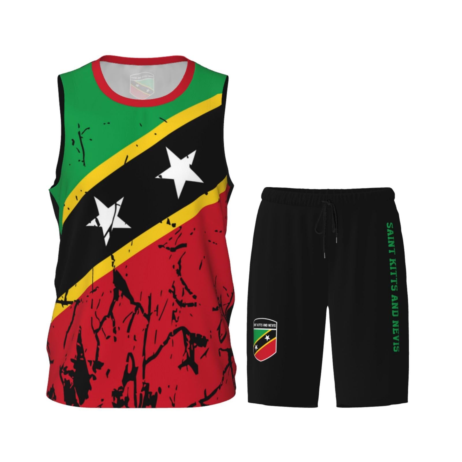 Saint Kitts and Nevis Flag Grain (3) Basketball Jersey Uniform Suit for Men Women Adults Training Athletic Set