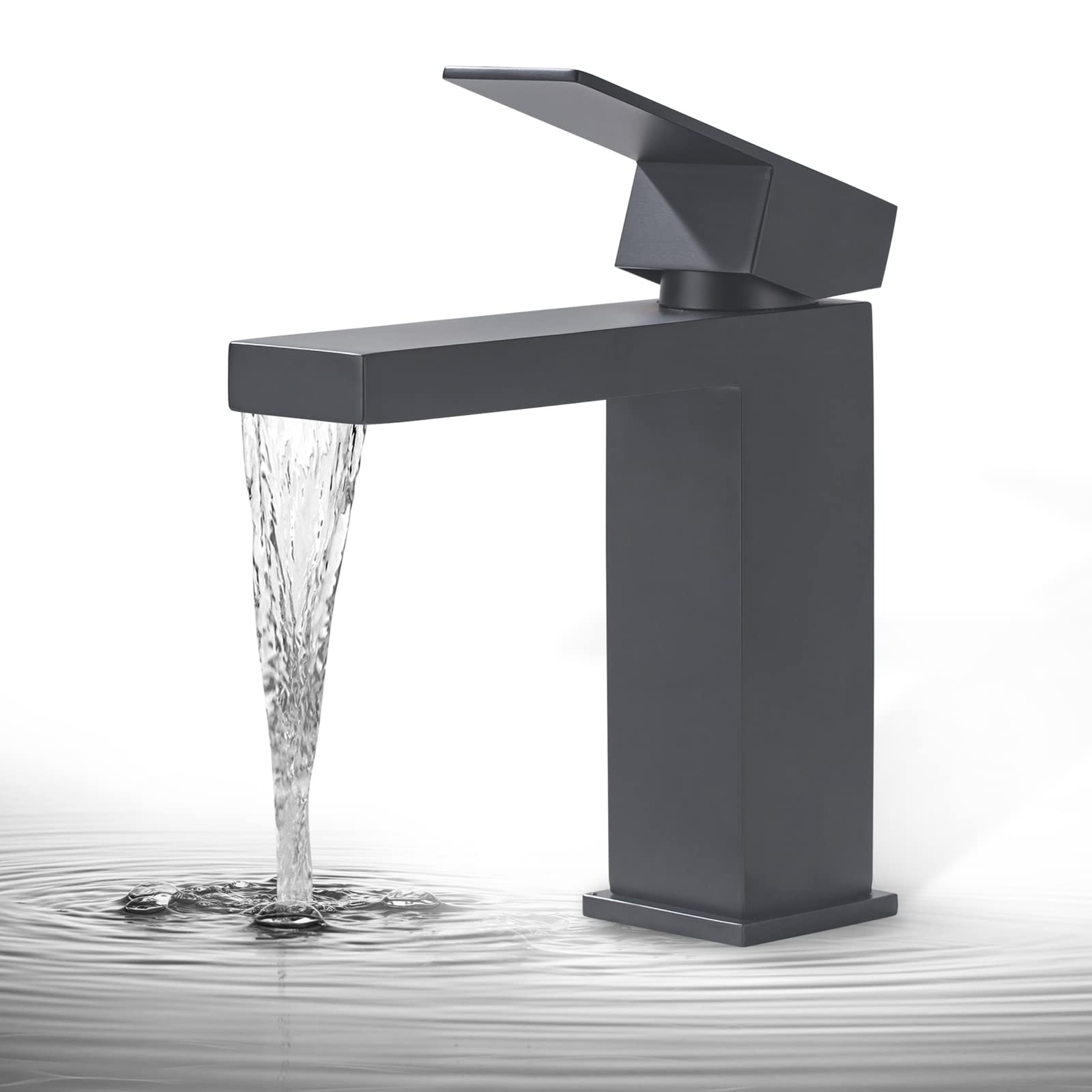 DEOLER Waterfall Bathroom Faucet 1 Hole Deck Mount Basin Mixer Tap Waterfall Vanity Sink Faucet, Matte Black