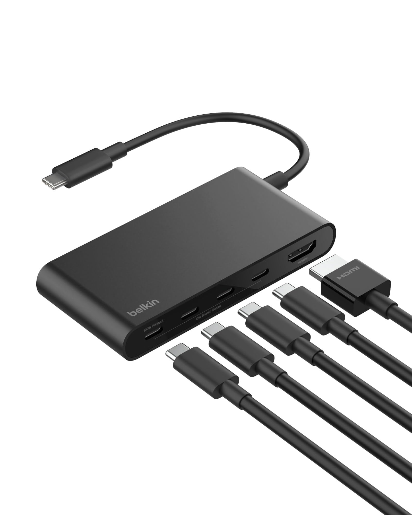 Belkin Hub USB C, concentrador de 5 Puertos con Pantalla HDMI 4K a 60 Hz, Entrega de energía de 100 W, Transferencia de Datos rápida de 10 Gbps, Adaptador multipuerto USB C, Compatible con MacBook | Transferencia de datos de 10 Gbps, soporte de pantalla H