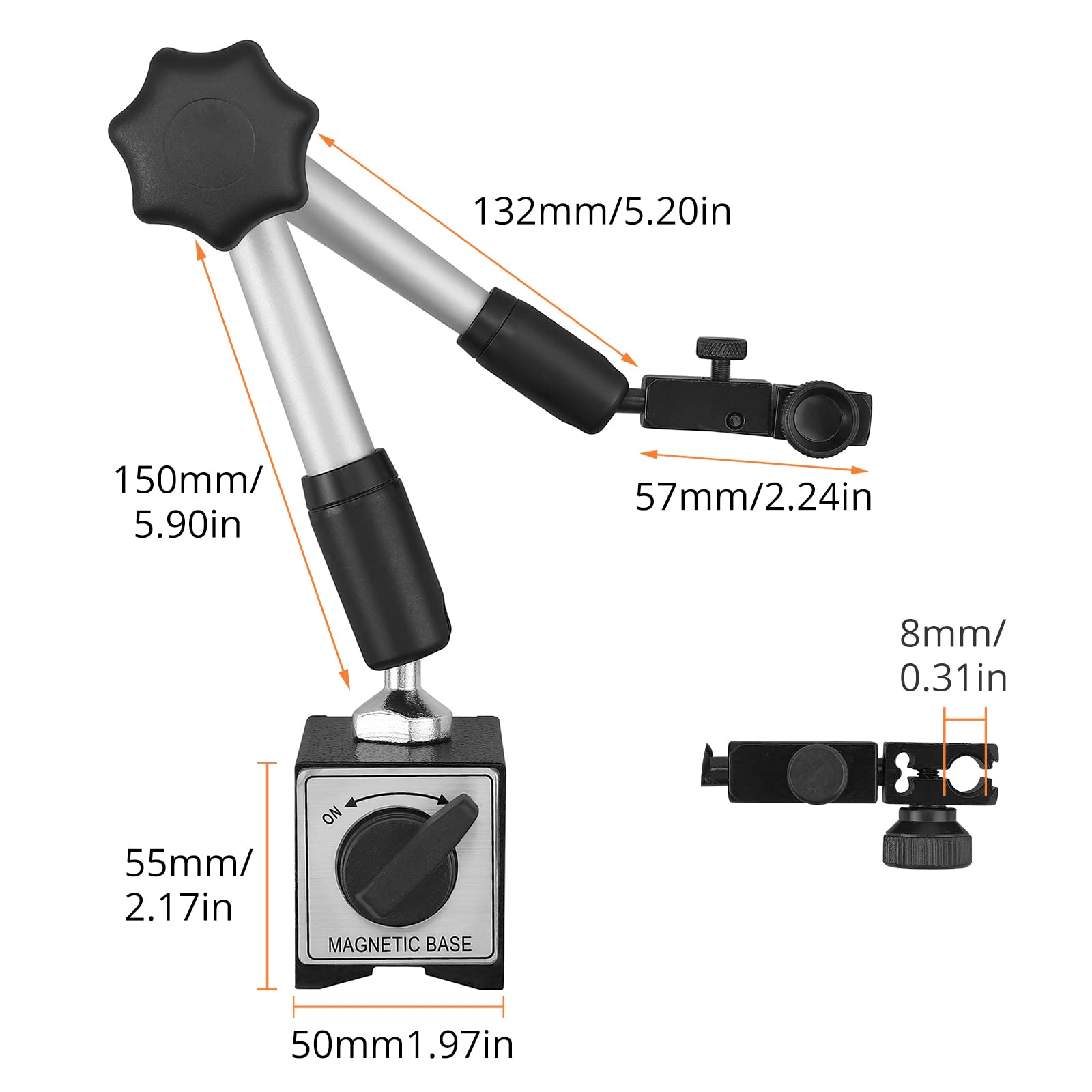 Neoteck Base Magnétique pour Indicateur 100KG Support de Base Magnétique pour Jauge d'Indicateur à Cadran Numérique en Acier 220 lbs Support de Montre Flexible Cadran avec Interrupteur ON/OFF