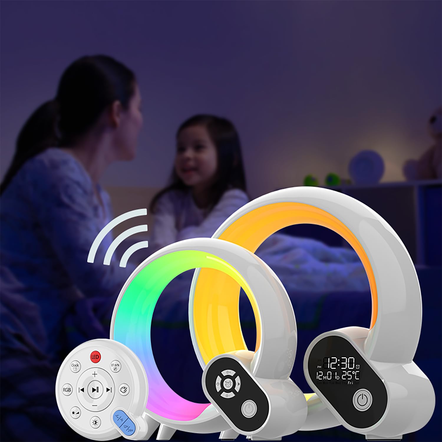 SOMKTN Audio Baby Monitor, 1 Parent Unit with Long Range 49 FT, Wireless Bluetooth Transmission, Cry Detection, Sound & Lighting Effect Alerts, Night Lights with Alarm Clock, Ambient Lighting