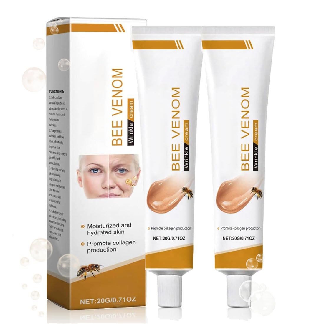 Furzero Bee Venom Wrinkle Removal Cream, Anti-Wrinkle Moisturizer for Face and Neck, Wrinkle Correction Moisturizing Skin Cream for All Skin (2 pcs)