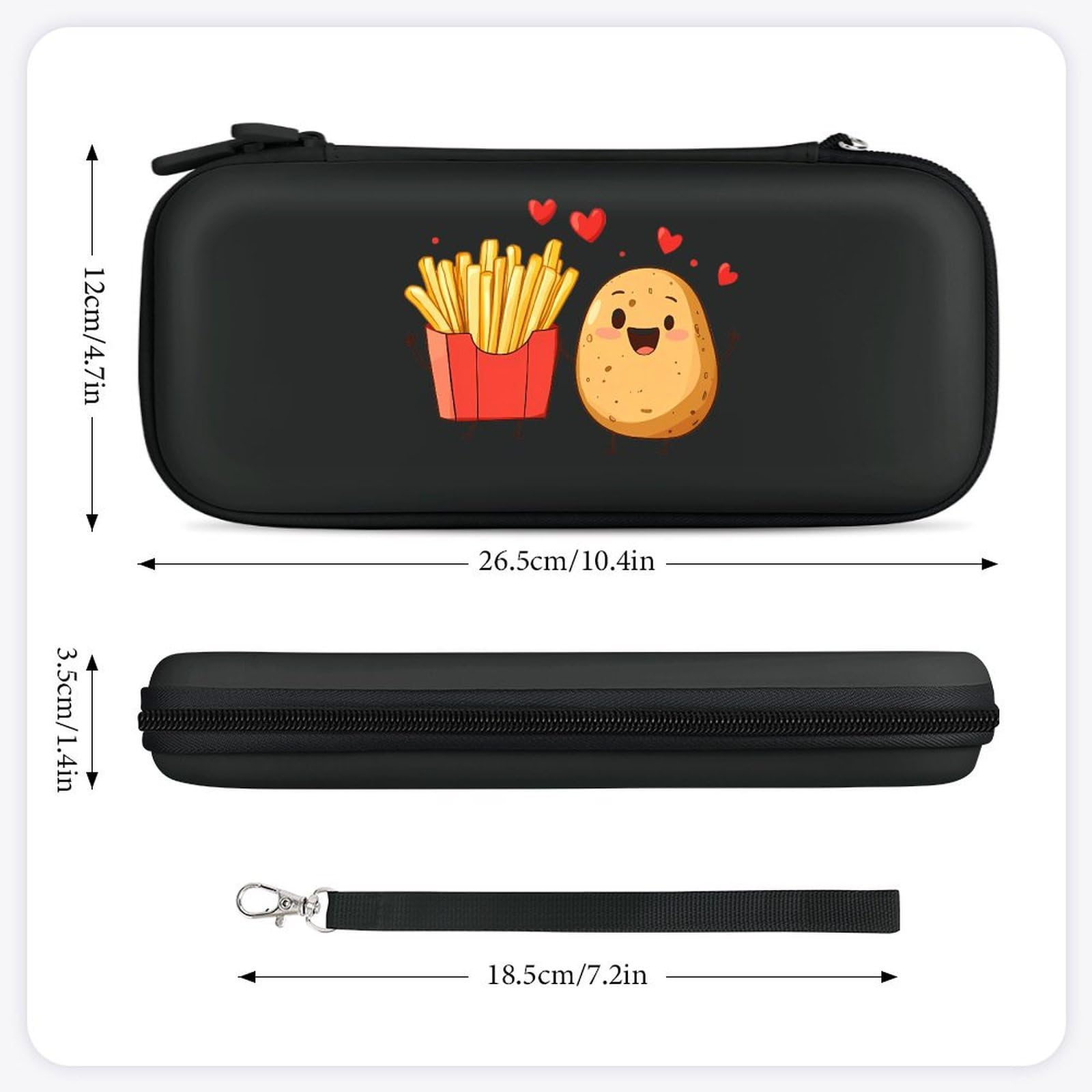 Potatoes French Fries Compatible with Switch Carrying Case Hard Travel Game Bag Pouch with 15 Games Accessories Black-style