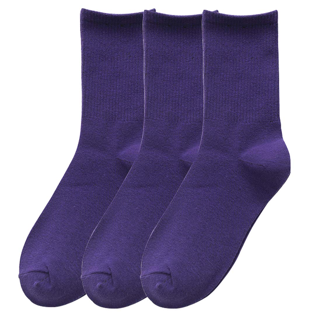 Hamjax Women's Dark Purple 3 Pairs Casual Crew Socks Walking Cotton Socks,
