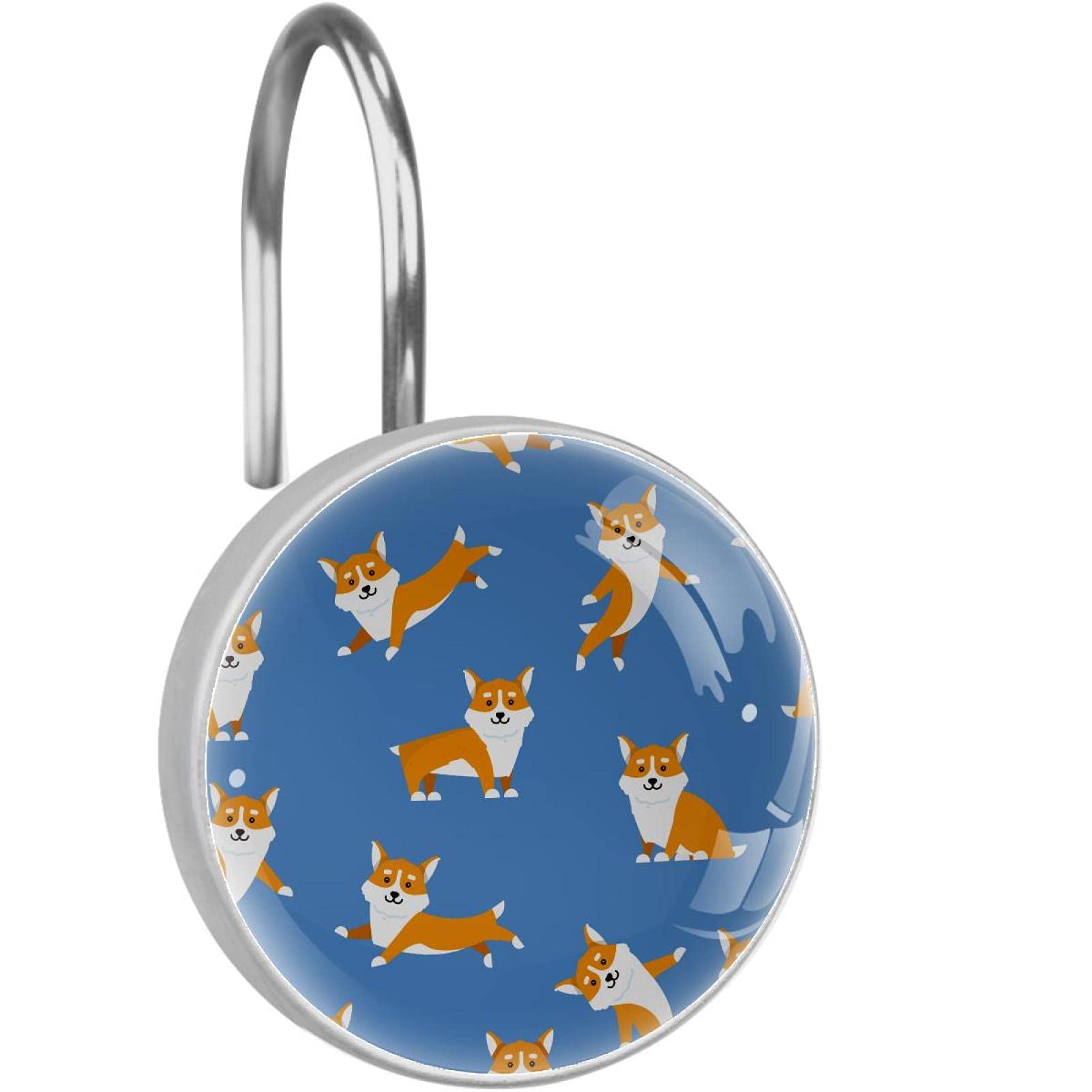Crochets de rideau de douche Corgi en verre pour decoration de salle de bain lot de 12