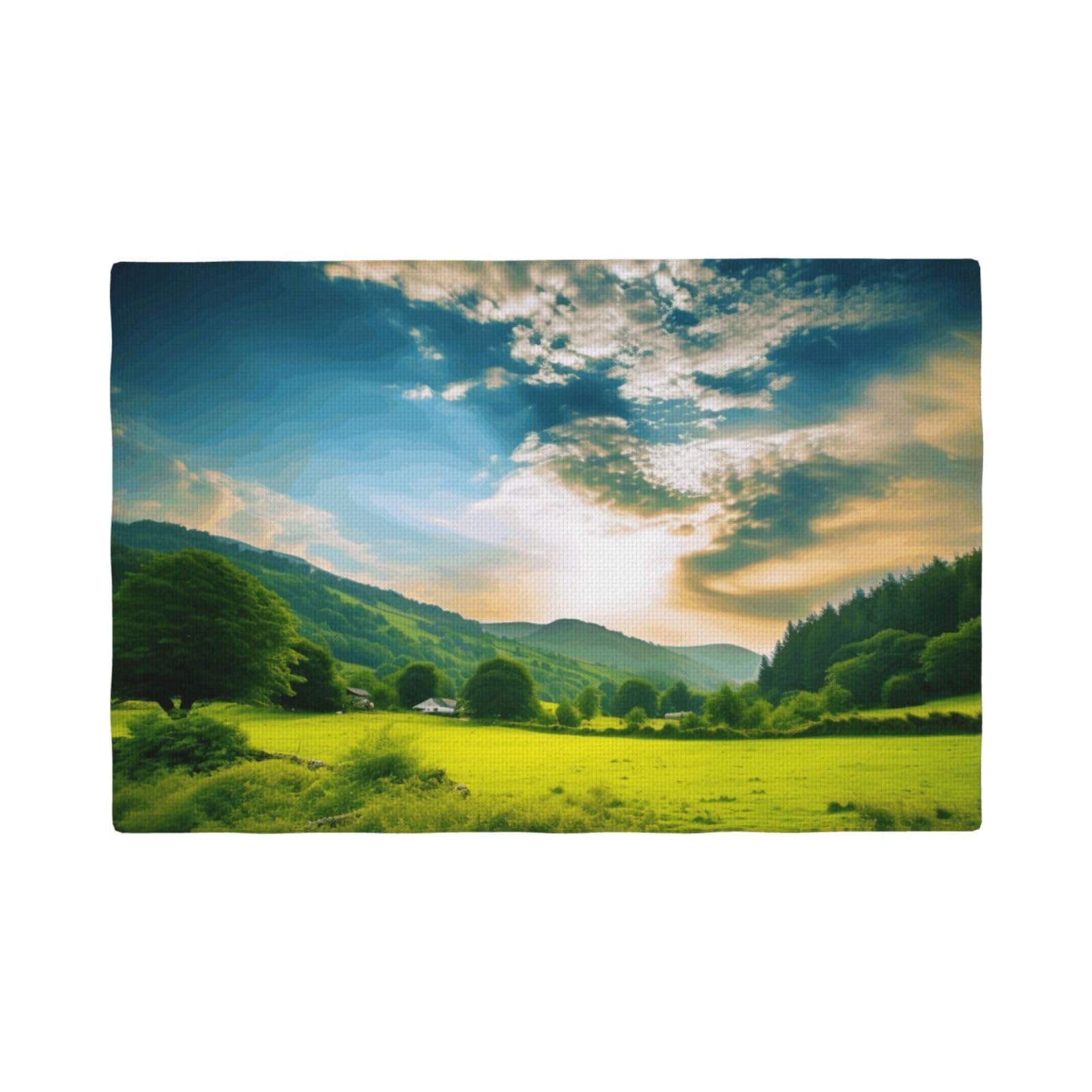 Sets de table lavables en lin imprimé paysage naturel de ferme x6
