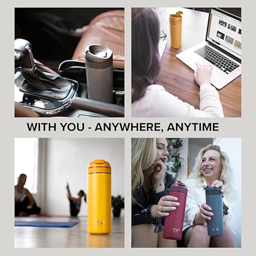 Miniatura 8 de VIVA Recharge - Taza de té y café aislada azul y cafetera de prensa francesa de viaje, 16 onzas, prepara y bebe de la misma taza de café sobre la