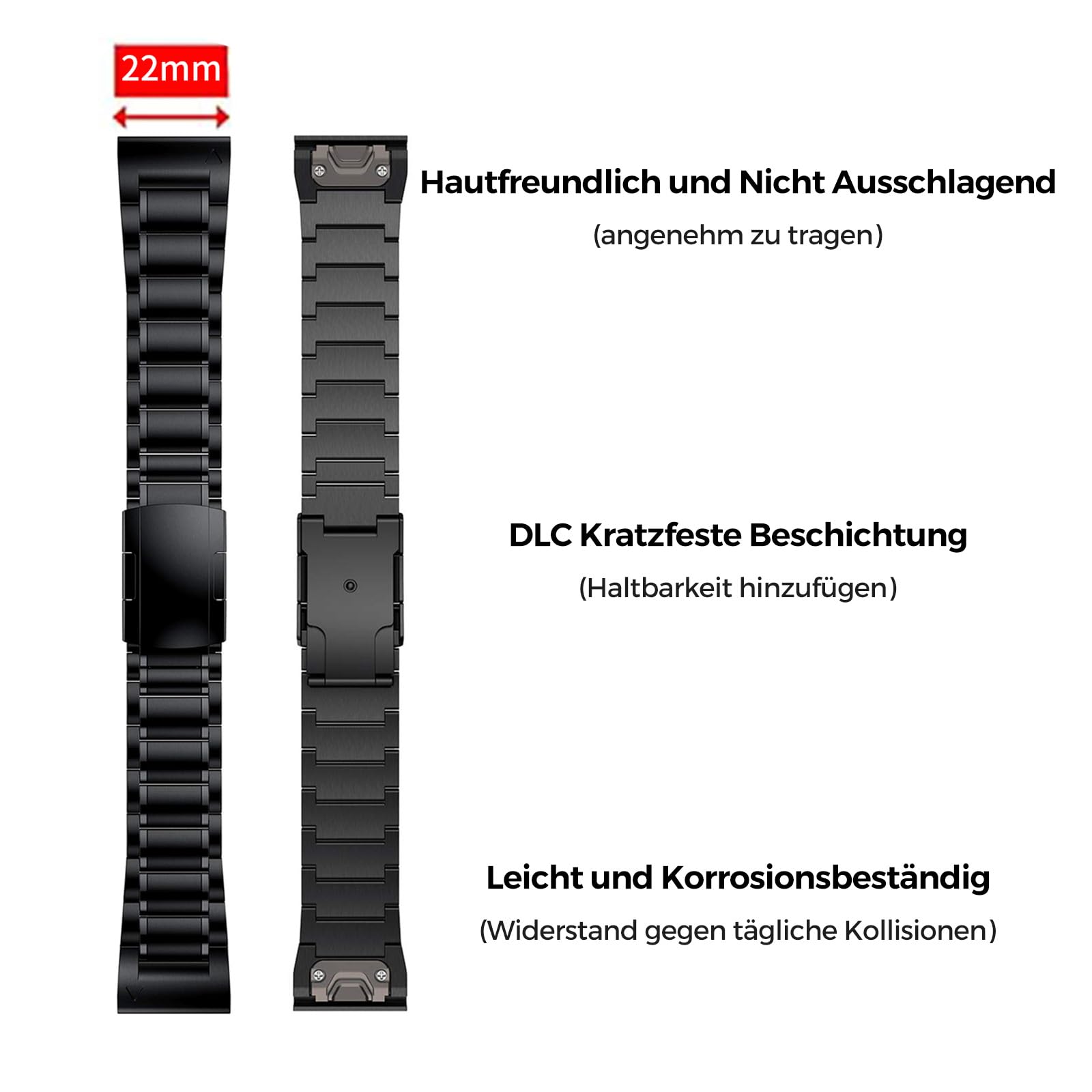 Titan Armband 22mm Kompatibel mit Fenix 8 47mm/E 47mm/7/6 Pro/5 Plus/Forerunner 965 955, 26mm Metall-Uhrenarmband mit Schnellverschluss Kompatibel mit Fenix 8 51mm/Enduro 3 51mm/7X Pro/6X Pro