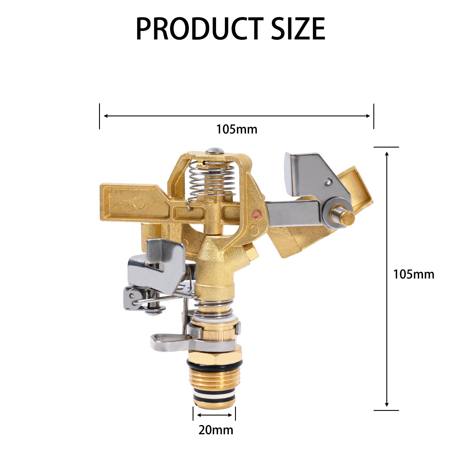 4 cabezales de aspersor de impacto de latón de 1/2 pulgada, aspersor de riego resistente, rociador de patrón ajustable de 0 a 360 grados para riego de áreas grandes, patio, jardín