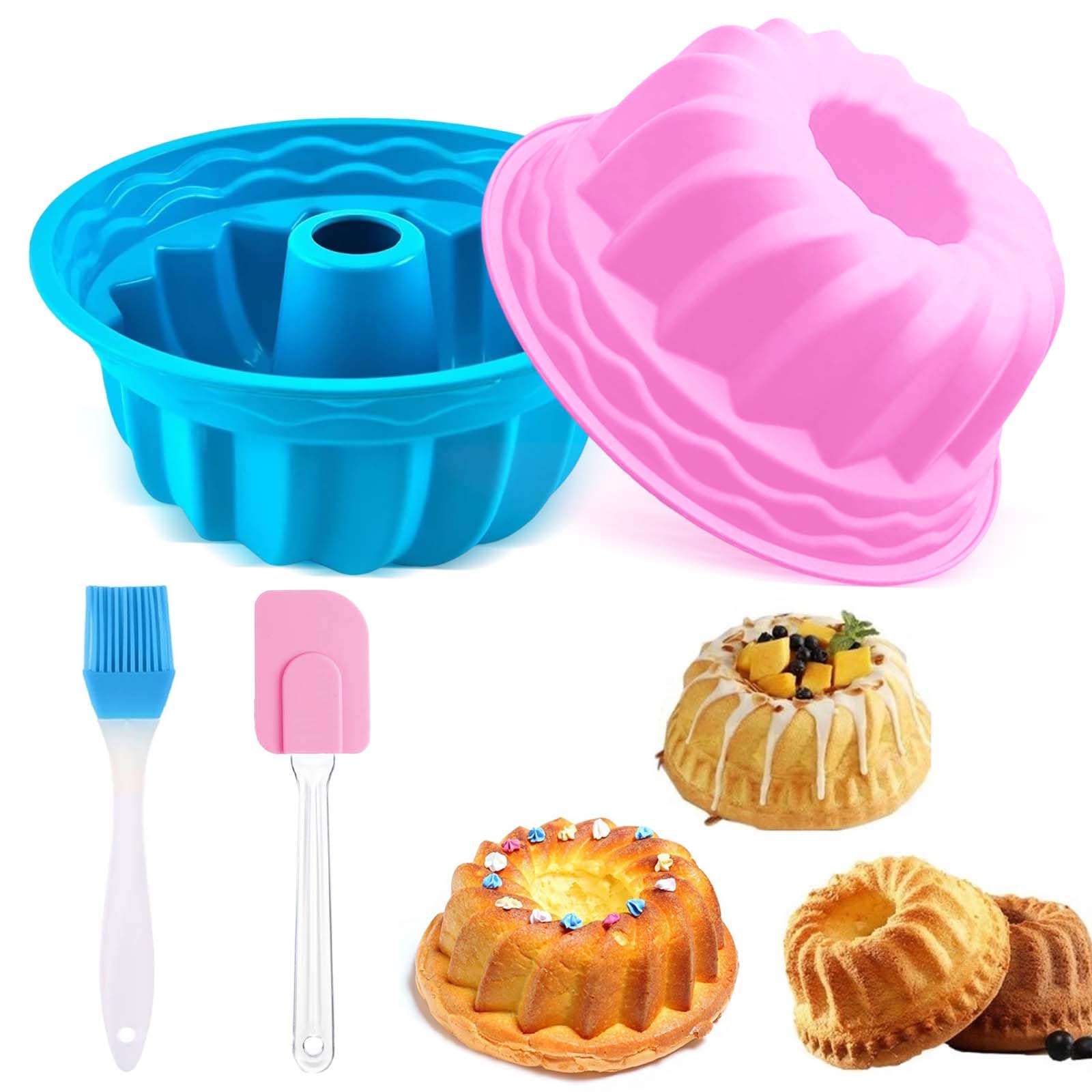 Silikonowa forma do babki, 2 sztuki, forma do pieczenia Ø 16,5 cm, babka, forma do ciasta, wysokiej jakości silikonowa forma do ciasta, wielokrotnego użytku, forma do babki i 1 szpatułka, 1 szczotka