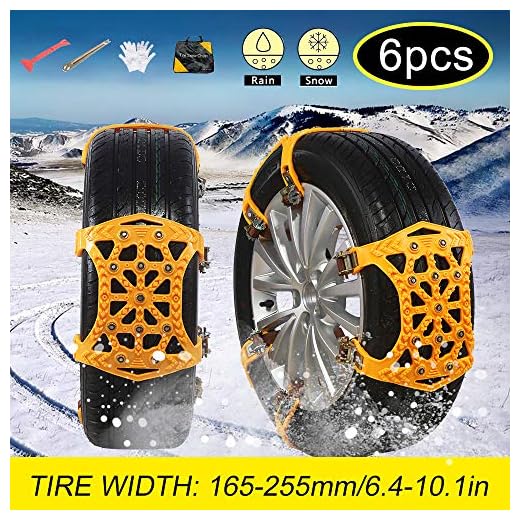 soyond Snow Chains Car Anti Slip Snow Tire Chains Adjustable Anti-Skid Chains Car Tire Snow Chains for Car/SUV/Trucks-Set of 6 Width 165-255mm/6.4-10.1''