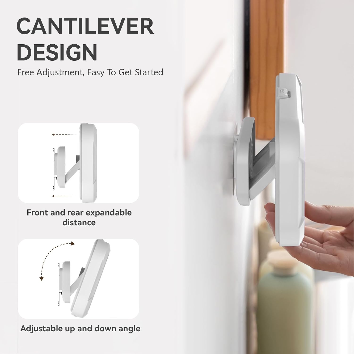 Waterproof Shower Phone Holder, 480° Rotating Adjustable Wall Mount with HD Touch Screen, Fog-Proof Bathroom Case for 4-7 Inch Phones, White