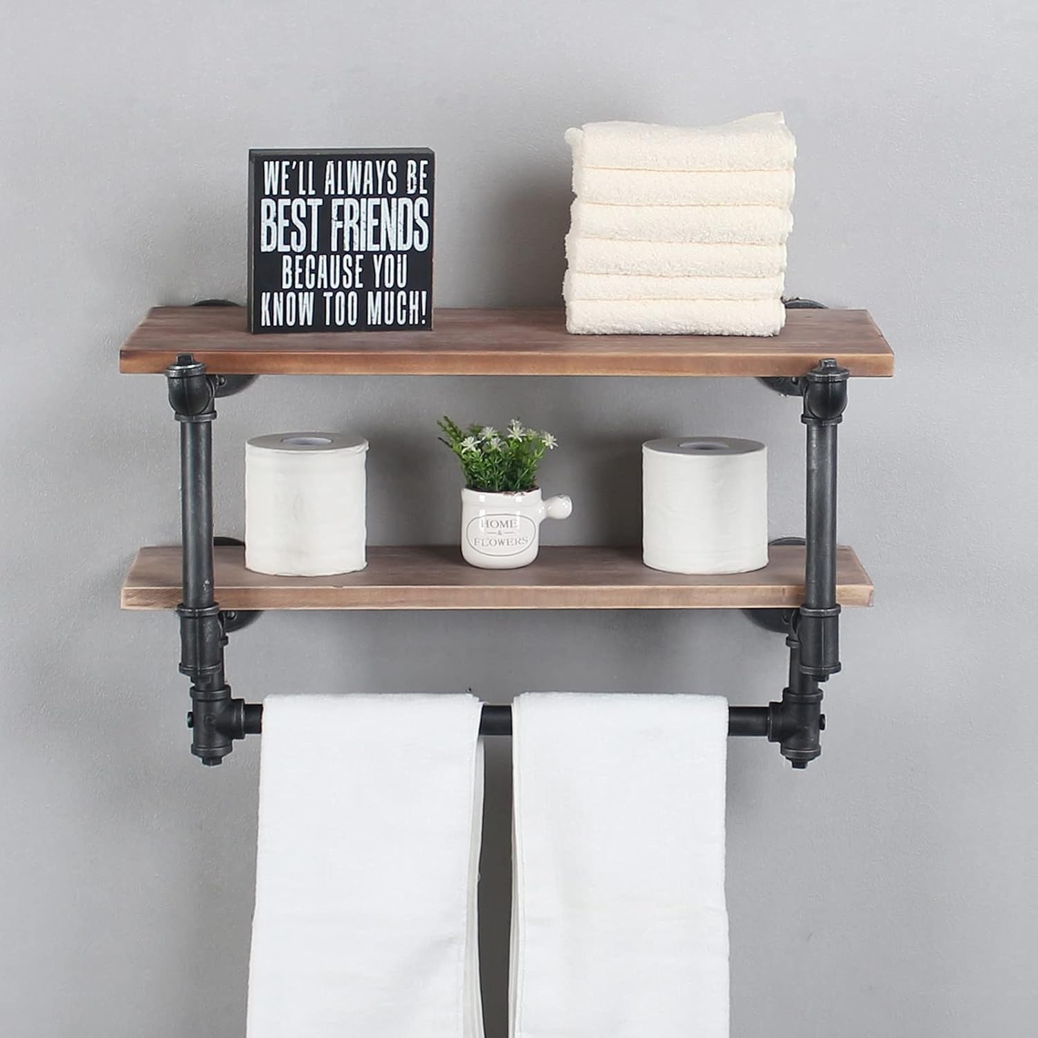 Hot Deals Industrial Bathroom Shelves with Towel Bar,24 Rustic Towel Racks for Bathroom,2 Layers Farmhouse Towel Rack Over Toilet,Pipe Bathroom Shelves Wall Mounted,Home Decor Floating Shelves Towel Holder
