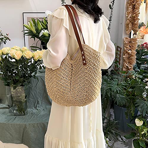 Bolso de playa grande tejido de paja para mujer con cremallera miniatura 2
