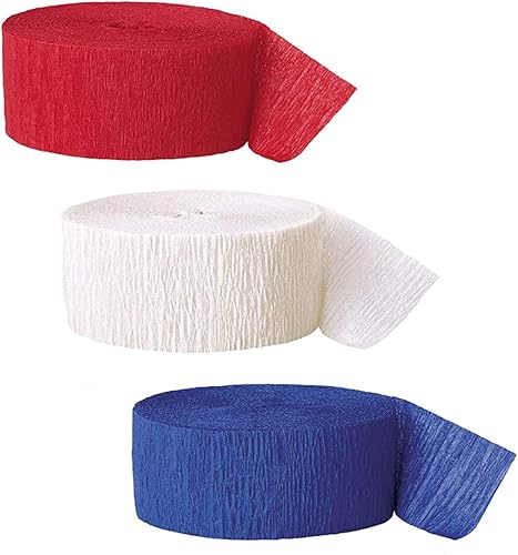 3 rollos de decoraciones patrióticas serpentinas de papel crepé, serpentinas del 4 de julio, decoración de fiesta colgante rojo, blanco y azul,
