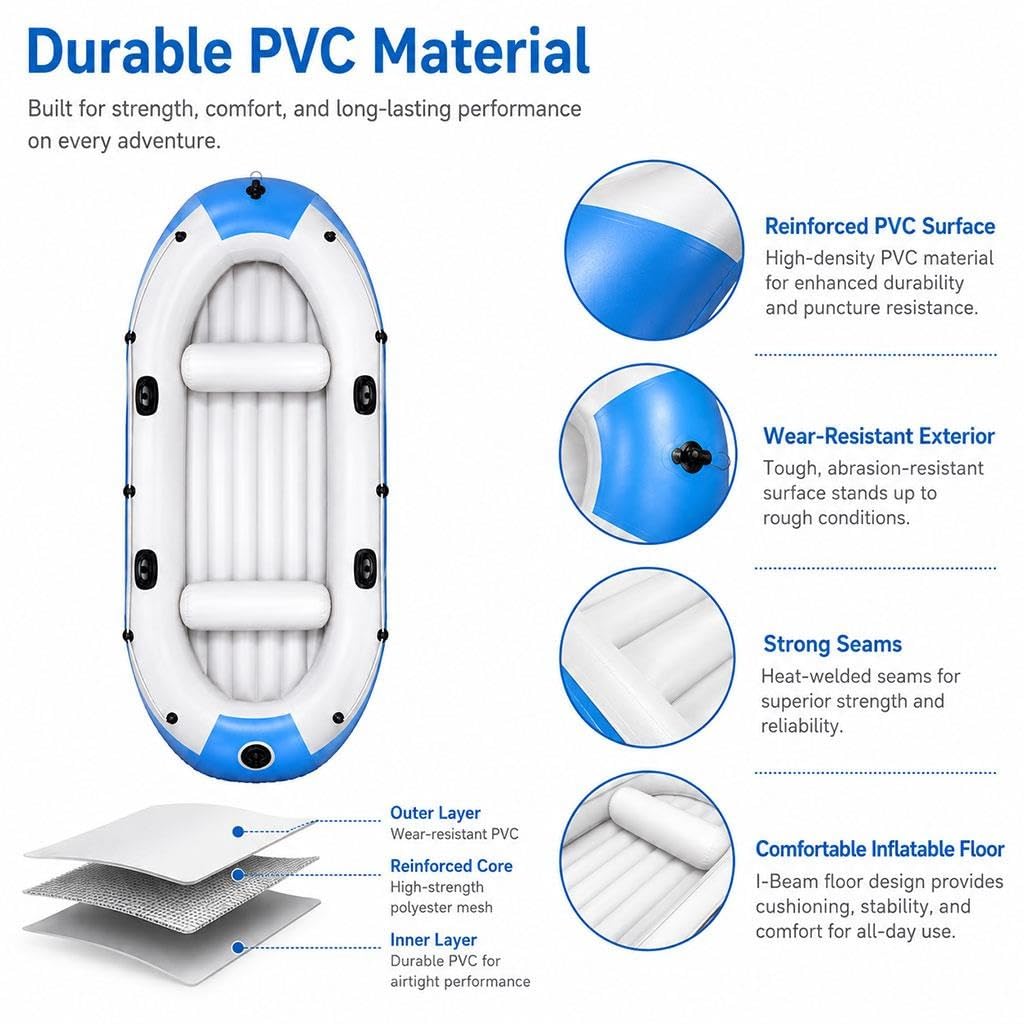 Kayak Inflable Espacioso para 3 Personas, 5 Cámaras De Aire