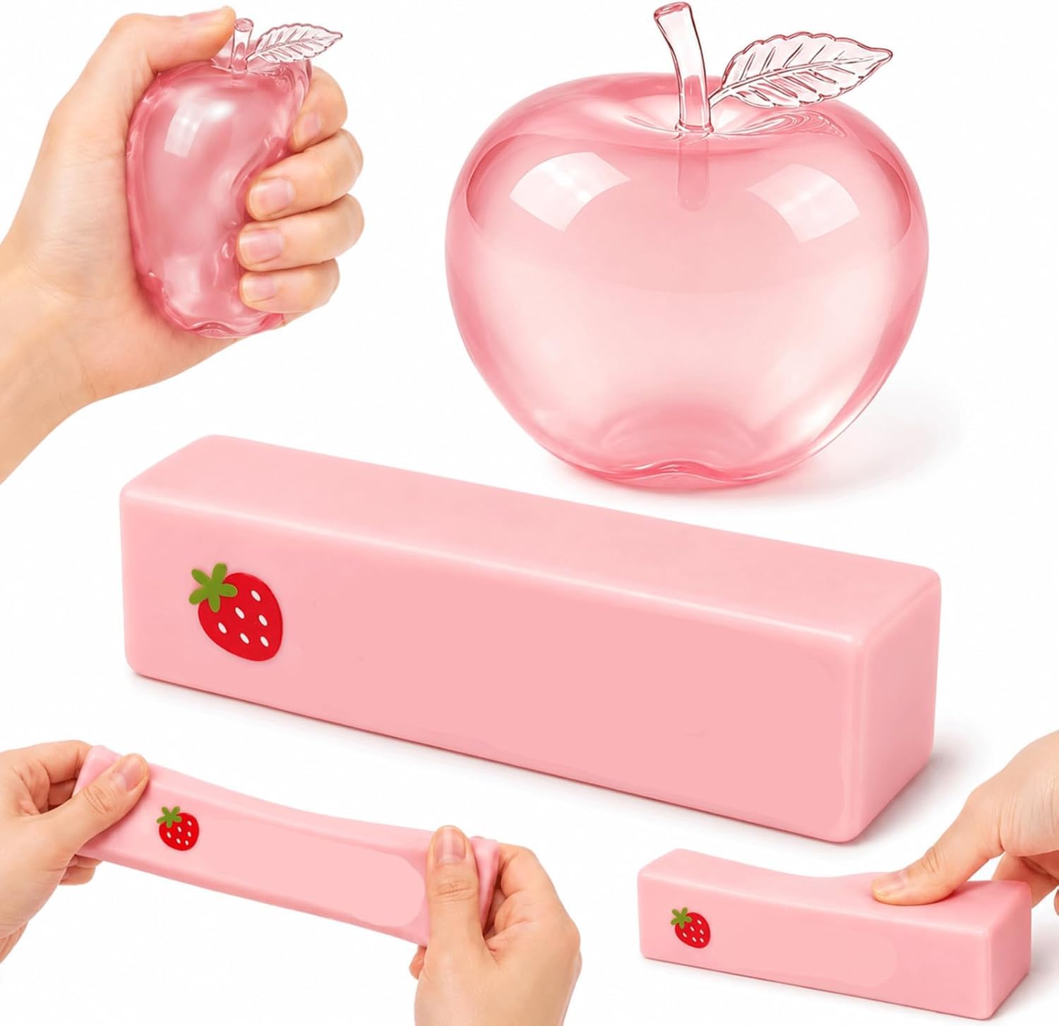 2 PCS Apple Squishy, Butter Squishy, Stress Relief Ornament for Office and Classroom, Pink Sensory Decoration for Adults and Students, Portable Squeeze Squishies for Focus and Relaxation