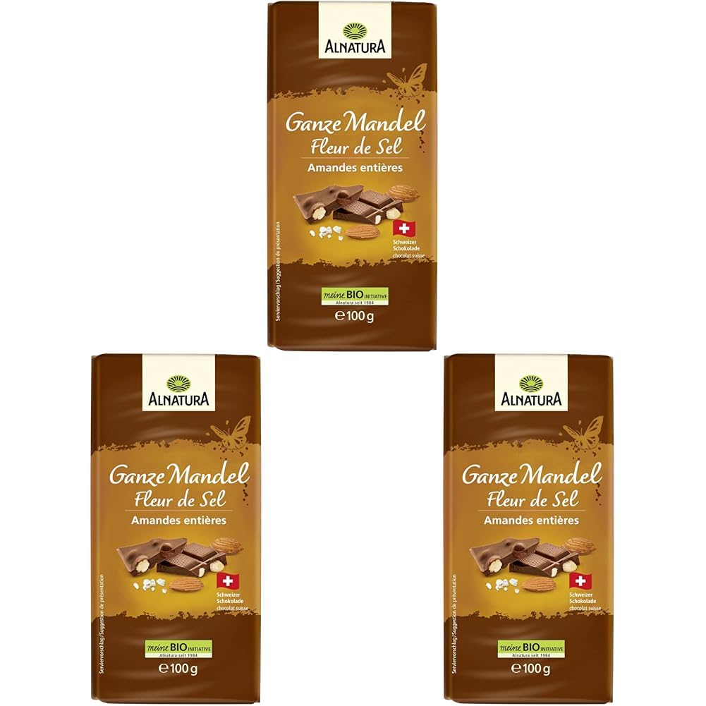 Alnatura Bio Schokolade Ganze Mandel & Fleur De Sel, 100 g (Packung mit 3)