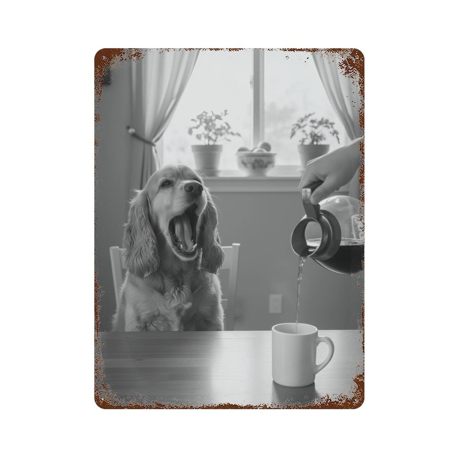 xiaoxiaoshen Cocker Spaniel Morning Coffee Wall Art Wall Decor Art Metal Tin Poster Modern Home Decor Art Home Bar Shop Decorations Vintage Sign 40x30cm