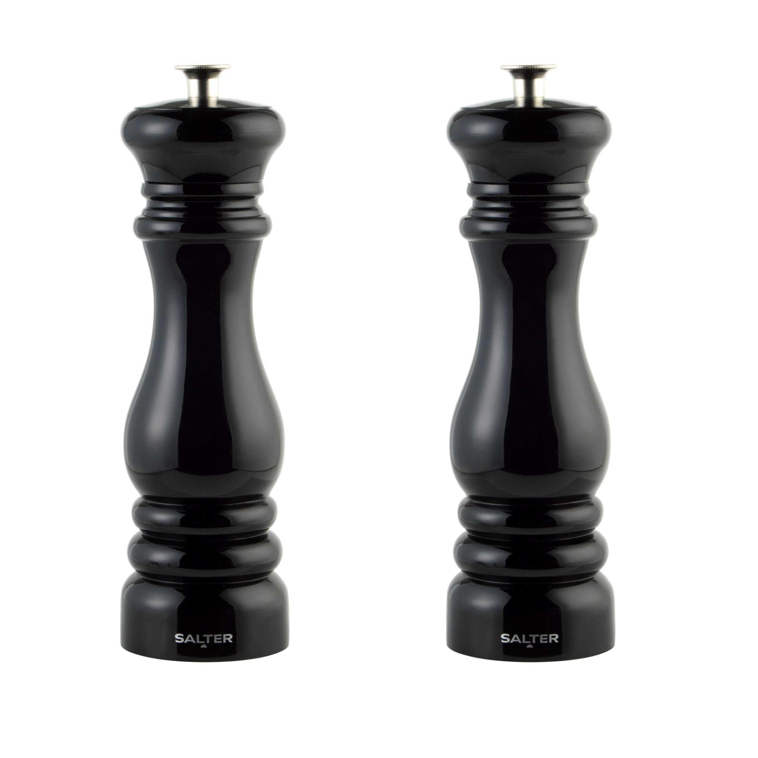 Salter Chester Pepper Mills – Set of 2 Classic Black Spice Mill, Ceramic Grind, Adjustable Coarseness, Fine to Coarse, Refillable, Manual Salt Shakers for Cooking, Extra Cap Included, COMBO-9410