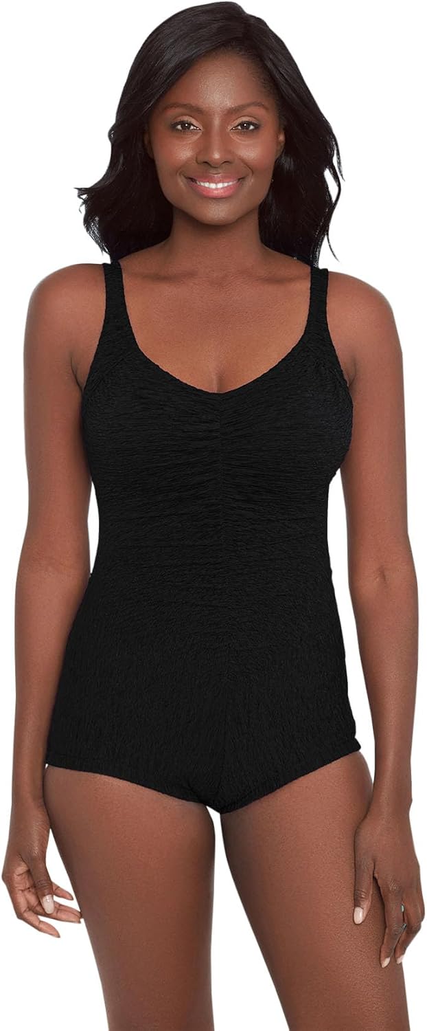 Chlorine Resistant Krinkle Textured Solid Girl Leg One Piece