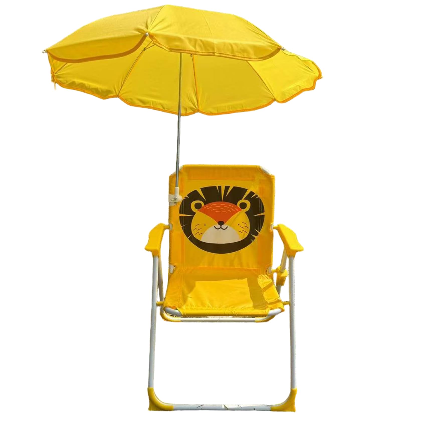 Lawnrden Kids Beach Folding Camping Chair, Kids Beach Chair with Umbrella, Foldable & Detachable Portable Oxford Cloth Cute with Canopy for Outdoor Summer, Yellow