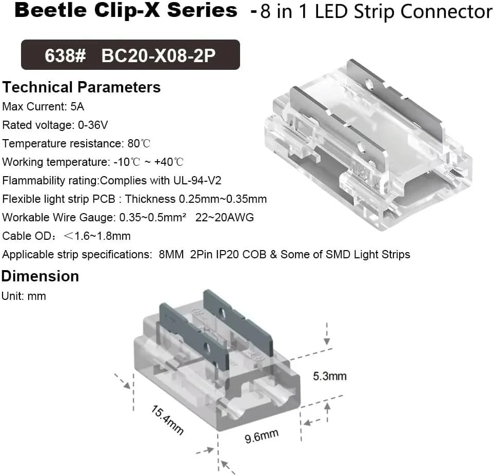 ENQIMAOYI 25pcs 8-in-1 2 Pin 8mm LED Strip Light Connectors,COB Light Connector Gapless Solderless Connection - Image 2