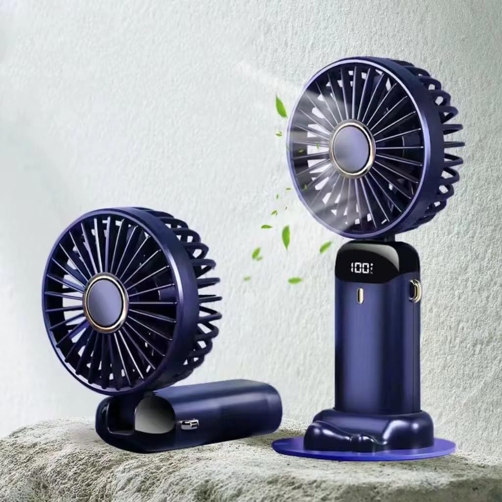 FRAMEHUT Portable Handheld Fan, Rechargeable, 5 Speed Settings, Foldable Mini Desktop Fan, Blue