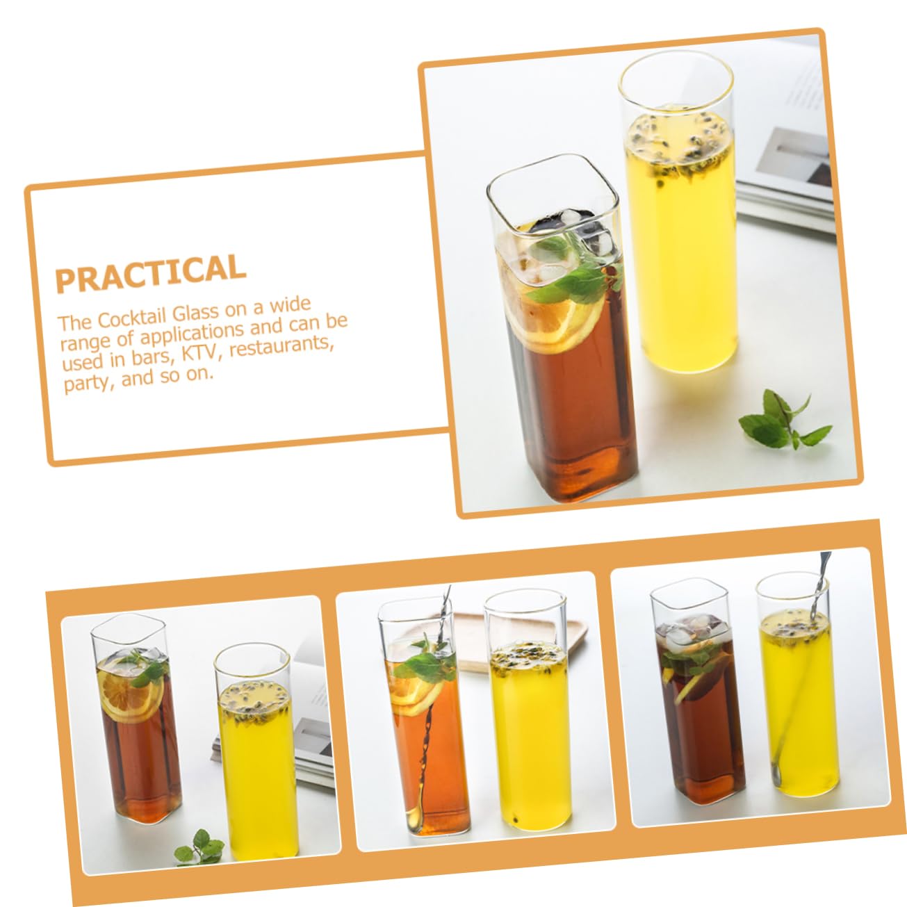 Set 2 Bicchieri Cocktail in Vetro Trasparente per Mojito e Caffè Freddo
