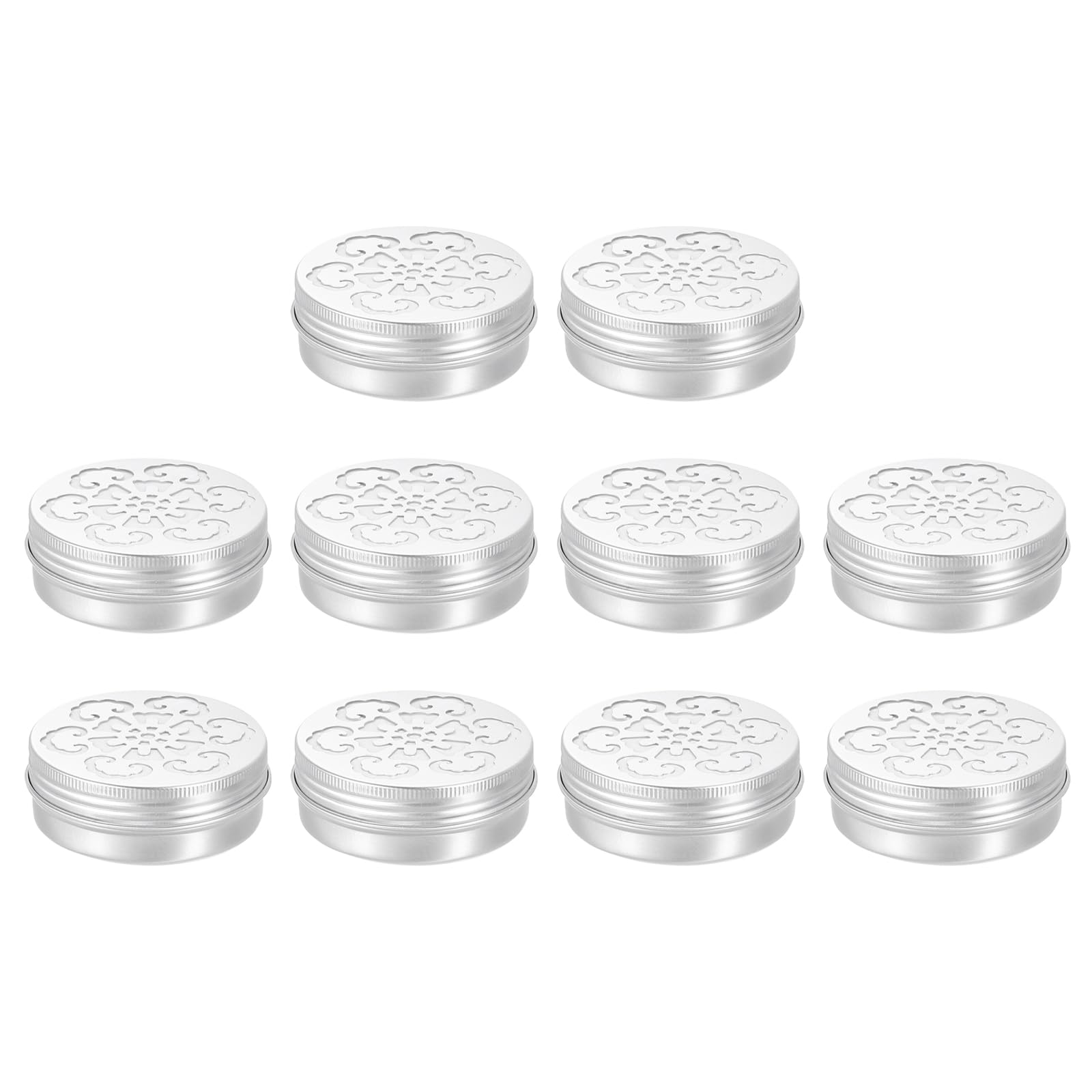 HARFINGTON 10 Pcs Aluminium Tins with Hollow Lids 2oz/60ml Round Empty Metal Tins Refillable Spice Containers Plastic Jars Sample for Air Freshener Candles Travel Storage