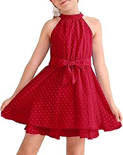 Sponsored Ad - Valpweet Girl's Summer Mini Dress Halter Neck Sleeveless Swiss Dot Ruffle A-Line Swing Casual Sundress for ...